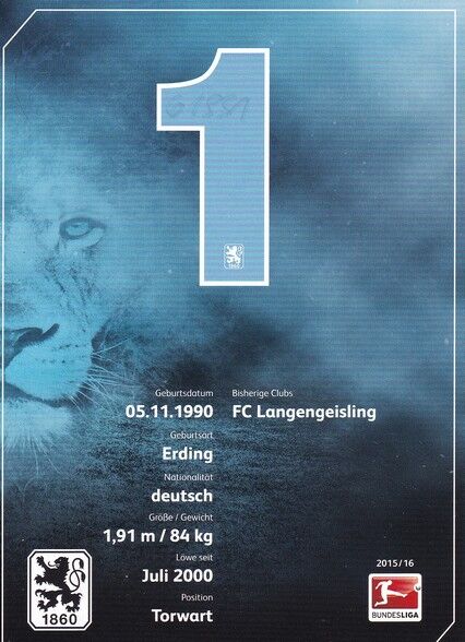 Autogramm Fussball | TSV 1860 München | 2015 | Vitus EICHER