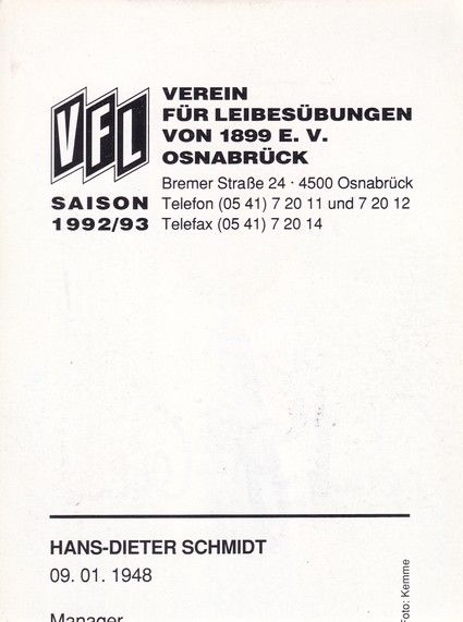 Autogramm Fussball | VfL Osnabrück | 1992 | Hans-Dieter SCHMIDT
