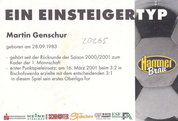 Autogramm Fussball | BSG Stahl Riesa | 2001 | Martin GENSCHUR