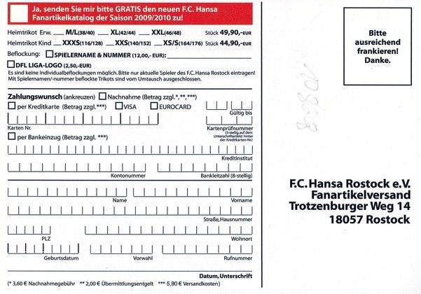 Autogramme Fussball | Hansa Rostock | 2009 | FAN KATALOG
