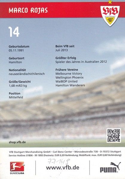 Autogramm Fussball | VfB Stuttgart | 2013 | Marco ROJAS