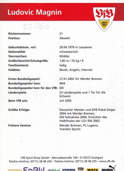 Autogramm Fussball | VfB Stuttgart | 2005 | Ludovic MAGNIN