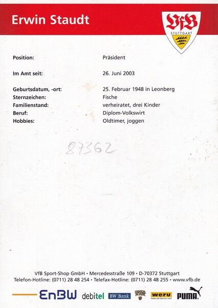 Autogramm Fussball | VfB Stuttgart | 2005 | Erwin STAUDT