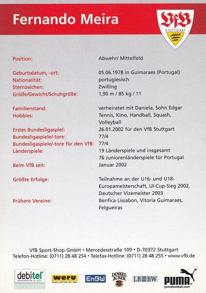 Autogramm Fussball | VfB Stuttgart | 2004 | Fernando MEIRA