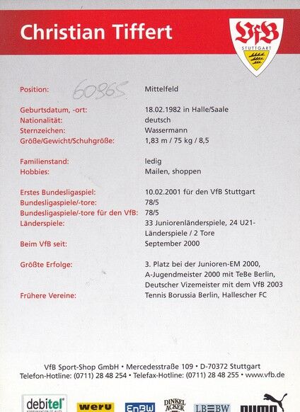 Autogramm Fussball | VfB Stuttgart | 2004 | Christian TIFFERT