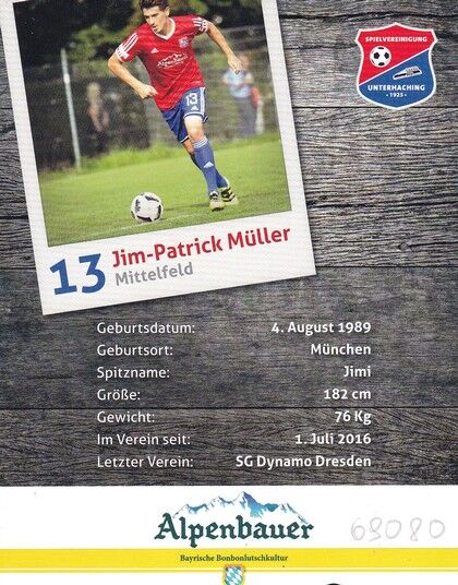 Autogramm Fussball | SpVgg Unterhaching | 2016 | Jim-Patrick MÜLLER