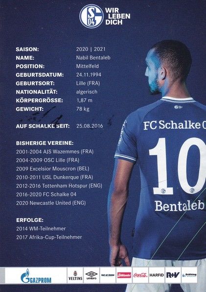 Autogramm Fussball | FC Schalke 04 | 2020 | Nabil BENTALEB