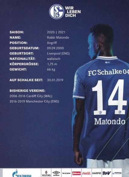 Autogramm Fussball | FC Schalke 04 | 2020 | Rabbi MATONDO