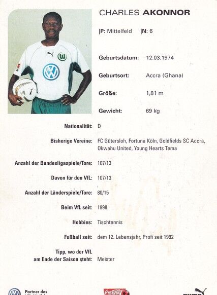 Autogramm Fussball | VfL Wolfsburg | 2002 | Charles AKONNOR