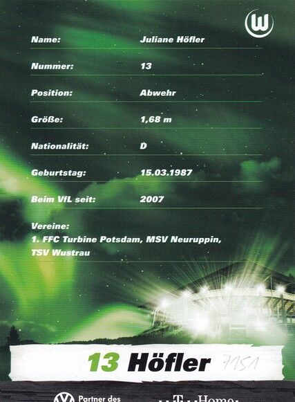 Autogramm Fussball (D) | VfL Wolfsburg | 2009 | Juliane HÖFLER