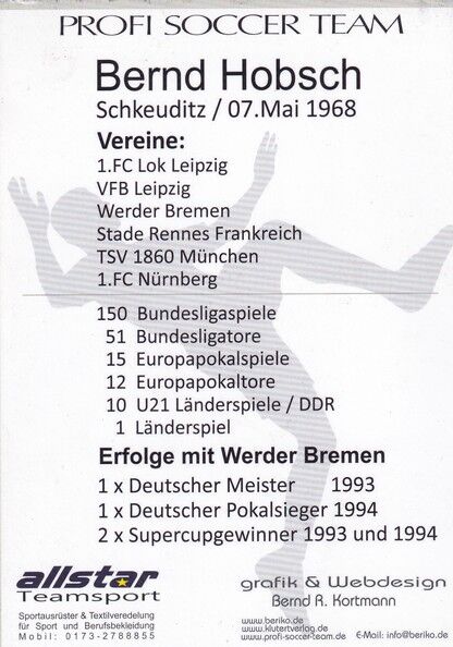 Autogramm Fussball | 2010er | Bernd HOBSCH (Portrait Color) Fussballschule 2