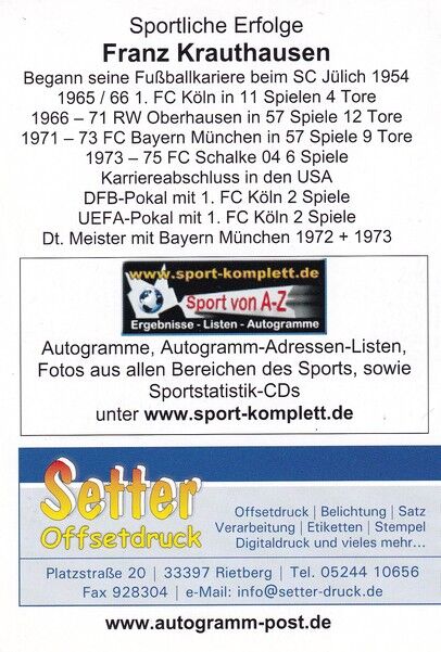 Autogramm Fussball | FC Bayern München | 1970er Retro | Franz KRAUTHAUSEN