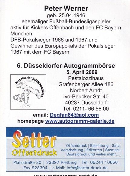 Autogramm Fussball | FC Bayern München | 1960er Retro | Peter WERNER