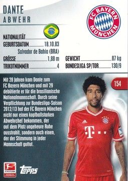 Sticker Fussball | FC Bayern München | 2014 Topps | DANTE (Nr. 154)