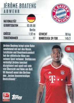 Sticker Fussball | FC Bayern München | 2014 Topps | Jerome BOATENG (Nr. 155)