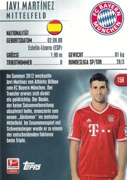 Sticker Fussball | FC Bayern München | 2014 Topps | Javi MARTINEZ (Nr. 158)