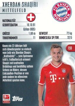 Sticker Fussball | FC Bayern München | 2014 Topps | Xherdan SHAQIRI (Nr. 159)
