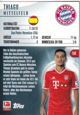 Sticker Fussball | FC Bayern München | 2014 Topps | THIAGO (Nr. 160)