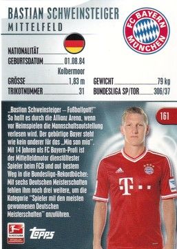 Sticker Fussball | FC Bayern München | 2014 Topps | Bastian SCHWEINSTEIGER (Nr. 161)