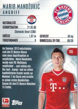 Sticker Fussball | FC Bayern München | 2014 Topps | Mario MANDZUKIC (Nr. 165)