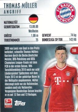 Sticker Fussball | FC Bayern München | 2014 Topps | Thomas MÜLLER (Nr. 166)