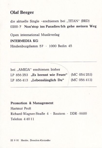 Autogramm Schlager | Olaf BERGER | 1990 "Nonstop Ins Paradies" (Portrait Color Titan)
