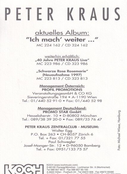Autogramm Rock | Peter KRAUS | 1999 "Ich Mach Weiter" (Portrait Color Koch)