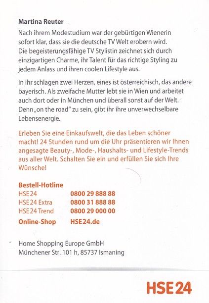Autogramm TV | HSE24 | Martina REUTER | 2010er (Portrait Color)