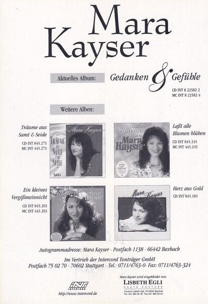 Autogramm Schlager | Mara KAYSER | 1997 "Gedanken & Gefühle" (Intercord)