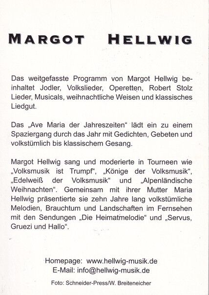 Autogramm Volksmusik | Margot HELLWIG | 2000er (Portrait Color) Breiteneicher