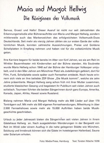 Autogramme Volksmusik | Margot + Maria HELLWIG | 2006 (Portrait Color) Media-Press