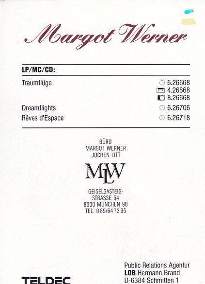 Autogramm Chanson | Margot WERNER | 1985 "Traumflüge" (Teldec)