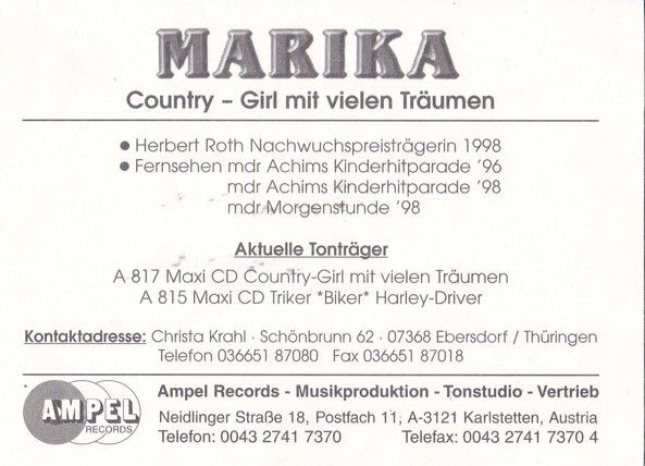 Autogramm Country | MARIKA | 1990er "Country-Girl" (Ampel) KINDERSTAR