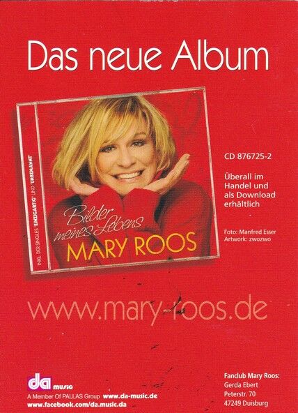 Autogramm Schlager | Mary ROOS | 2015 "Bilder Meines Lebens" (DA Music)