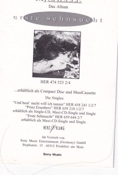 Autogramm Schlager | MICHELLE | 1993 "Erste Sehnsucht" (Portrait SW Sony)
