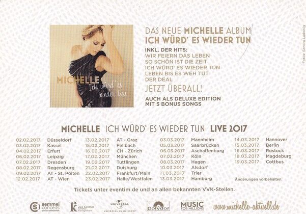 Autogramm Schlager | MICHELLE | 2016 "Ich Würd Es Wieder Tun" (Tour)