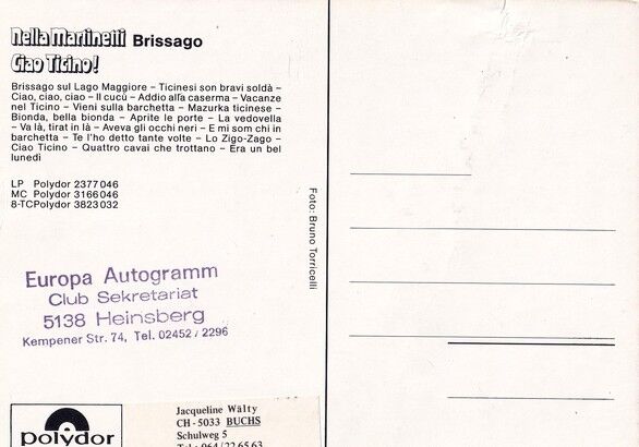 Autogramm Volksmusik | Nella MARTINETTI | 1974 "Ciao Ticinio!" (Polydor)