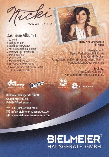 Autogramm Schlager | NICKI | 2011 "So Wie I" (DA Music)