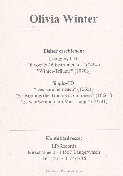 Autogramm Schlager | Olivia WINTER | 1995 "Winter-Träume" (LP)