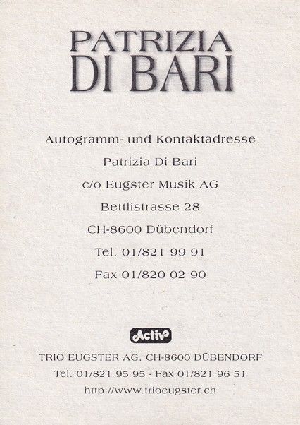 Autogramm Schlager | Patrizia DI BARI | 1990er (Portrait Color) Activ