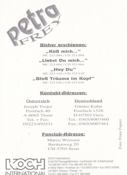 Autogramm Schlager | Petra FREY | 1997 "Küss Mich" (Koch)