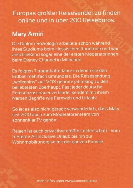 Autogramm TV | Sonnenklar | Mary AMIRI | 2010er (Portrait Color)