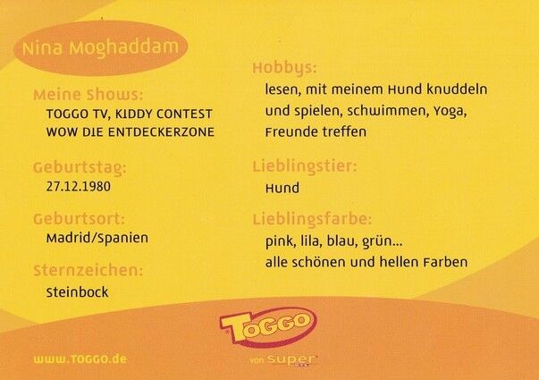 Autogramm TV | Super RTL | Nina MOGHADDAM | 2000er "Toggo" 2