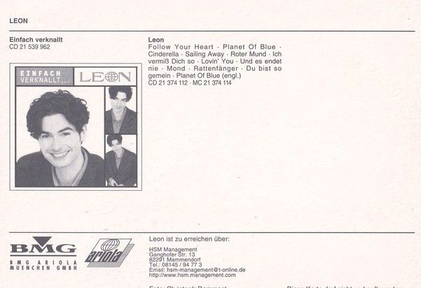 Autogramm Schlager | LEON | 1998 "Einfach Verknallt" (BMG Ariola)