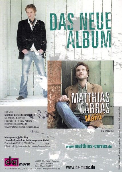 Autogramm Schlager | Matthias CARRAS | 2007 "Auch Nur Ein Mann" (Portrait Color DA)