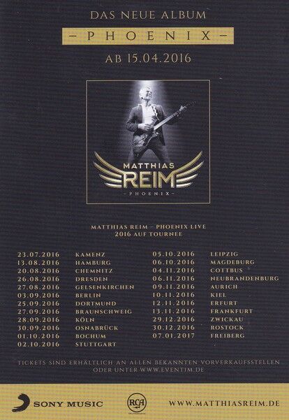 Autogramm Pop | Matthias REIM | 2016 "Phoenix" (Portrait Color) Sony Tour