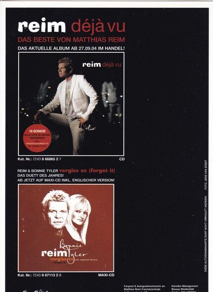 Autogramm Pop | Matthias REIM | 2004 "Deja Vu" (Portrait Color) Capitol