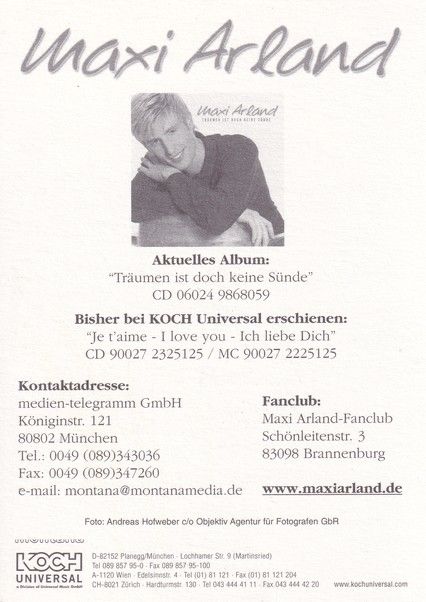 Autogramm Schlager | Maxi ARLAND | 2004 "Träumen Ist Doch Keine Sünde" (Portrait Color Koch)