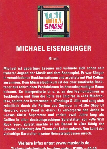 Autogramm Musical | Michael EISENBURGER | 2000er "Ich Will Spass"
