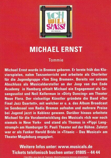 Autogramm Musical | Michael ERNST | 2000er "Ich Will Spass"